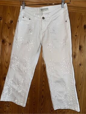 White Embroidered Capris - Women